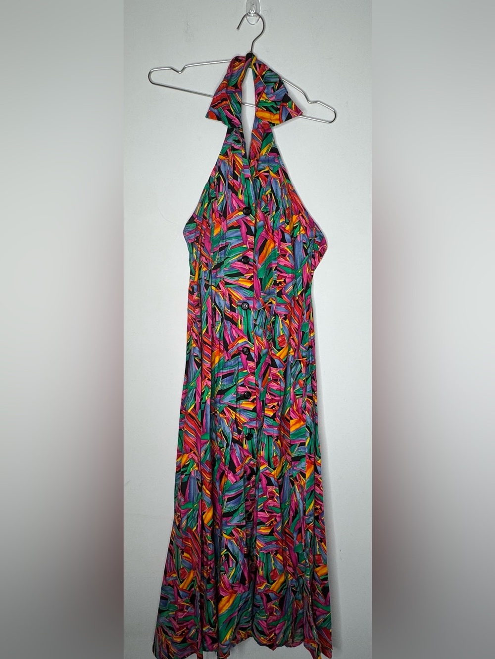 Vintage Colorful Midi 90s Party Dress Halter Size Large Conversation Pieces